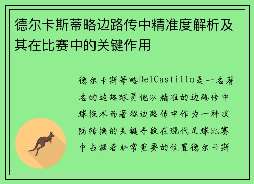 德尔卡斯蒂略边路传中精准度解析及其在比赛中的关键作用
